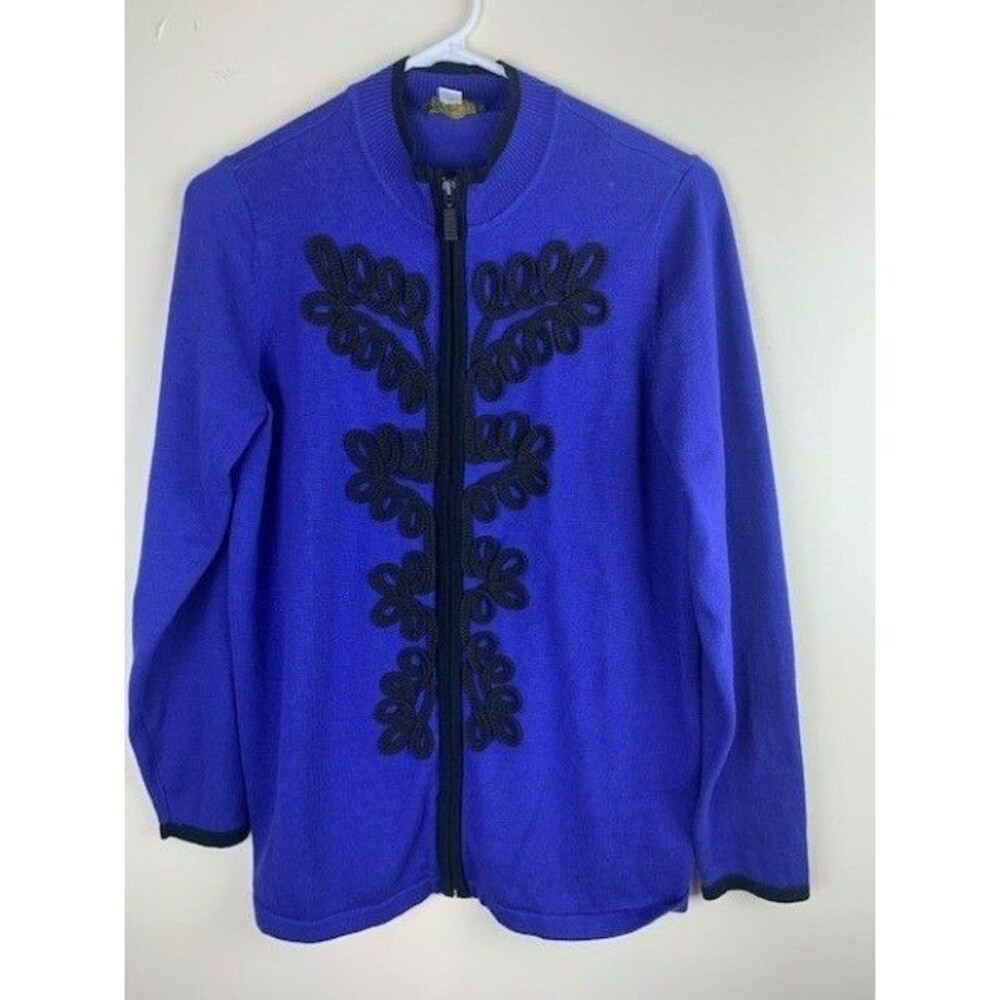 Bob Mackie Size S Womens Blue Cardigan Sweater Full Zip Long Sleeve